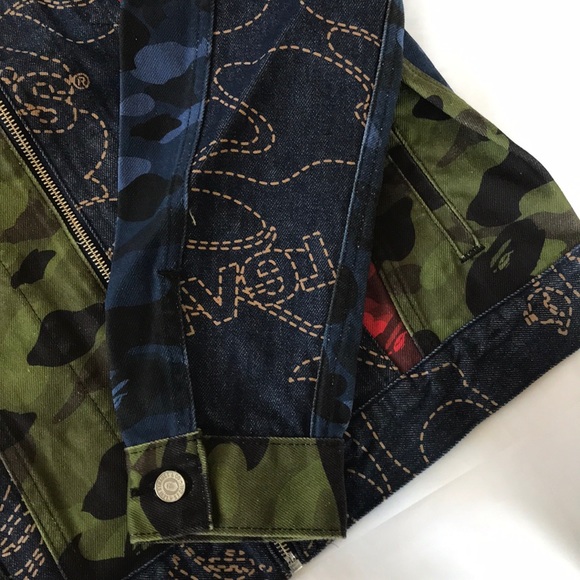 ๐HP๐Leviโs x Bape Trucker Jean Jacket Patchwork - Picture 5 of 16
